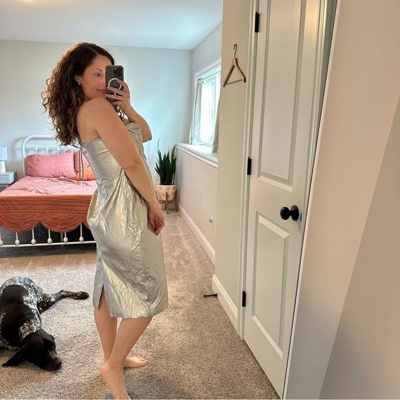 Revolve h:ours Silver Strapless Knee Length Mini Dress XL - Picture 3 of 13